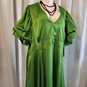 1. STATE Womens Bubble Sleeve Satin Formal Dress, Size 3X, Lime Green
